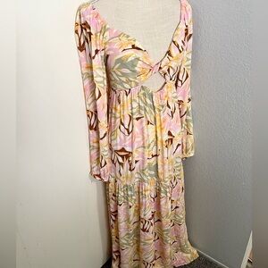 Roxy Womens Long Sleeve Maxi multicolored Dress